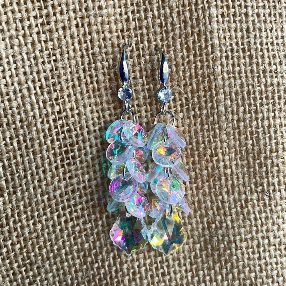 Crystal Sparkly Geometry Dangle Earrings Cascade 925. Post New evening gorgeous